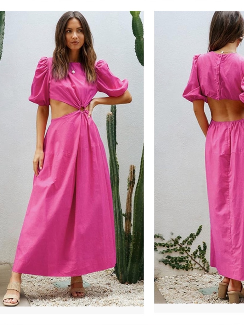All About May Linen Pink Cut Out Maxi Dress Feminine Party
